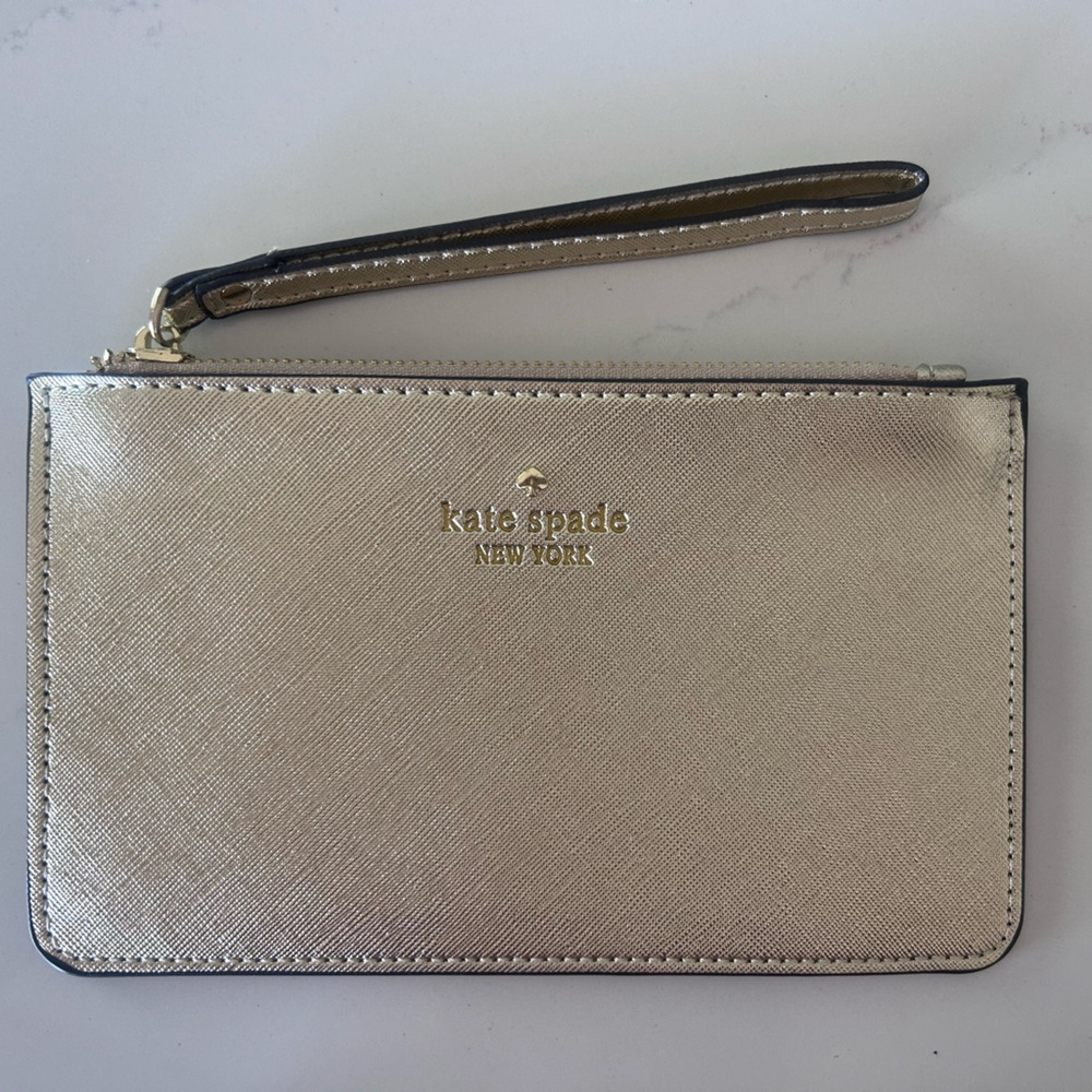 Kate Spade gold metallic zip wristlet